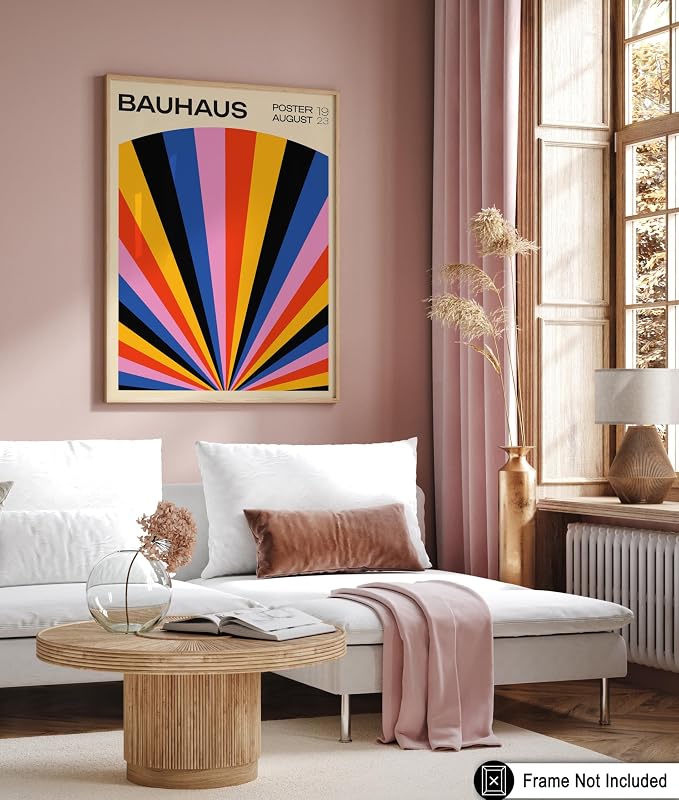 Poster Master Bauhaus Poster - Rainbow Sun Rays Print - Geometric - Abstract Art- Graphic Design - Chic Boho - Mid Century Modern Art - 16x20 UNFRAMED