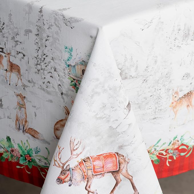 Maison d' Hermine Table Cloth Rectangle Table 100% Cotton 60 x 90 Inches Fall Tablecloth Reusable Everyday Use for Thanksgiving Christmas Decorations Dining Farmhouse Party (Christmas Tradition)