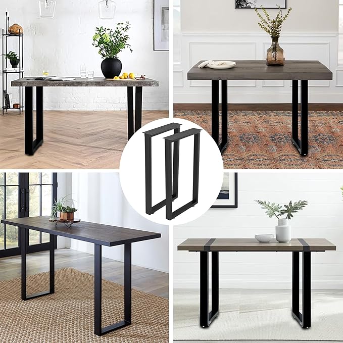 Metal Table Legs 28 Inch Heavy Duty Desk Legs Dining Table Legs Black Metal Coffee Table Legs with Adjustable Feet Pads, Black, Set of 2
