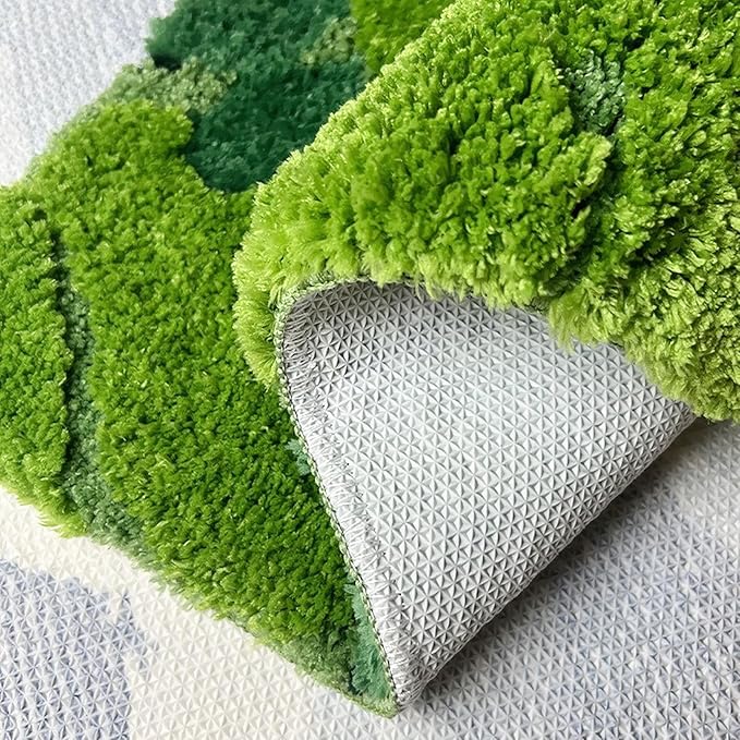 UKELER Cute Moss Bathroom Rugs Shaggy Washable Green Moss Bath Mat for Bathroom Non Slip Absorbent Bath Rugs for Shower, Tub, Sink, Toilet, Entry Way, 31''×20''
