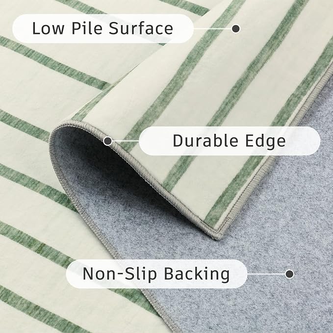 DCX Abstract Machine Washable 5x7 Rug, Sage Green Modern Accent Rug for Living Room, Soft Low Pile Non Slip Carpet, Kid & Pet Friendly Stain Resistant Rug for Bedroom Dining Room Office