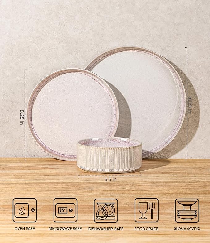 TheTerra Ceramic Dinnerware Sets for 6, 18 Pieces Porcelain Lightweight Speckled Plates and Bowls Sets, Scratch Resistant Dish Set, Oven & Microwave & Dishwasher Safe, Blush