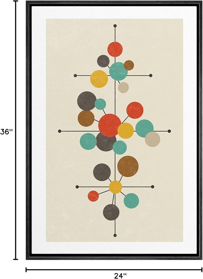 Woodrose Framed Canvas Print Wall Art Geometric Mid-Century Dot Collage Abstract Shapes Illustrations Modern Minimalist Chic Relax/Calm Multicolor for Living Room, Bedroom, Office - 24"x36" Black