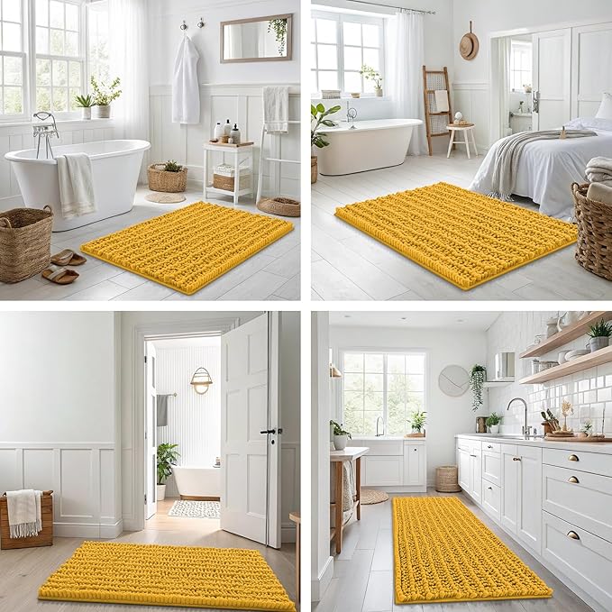 Smiry Bathroom Rugs Mat 24x16, Extra Soft Absorbent Chenille Bath Rugs, Non Slip Rubber Backing Machine Washable Quick Dry Bath Mats for Bathroom Floor, Tub, Shower, Home Accessories, Golden Yellow