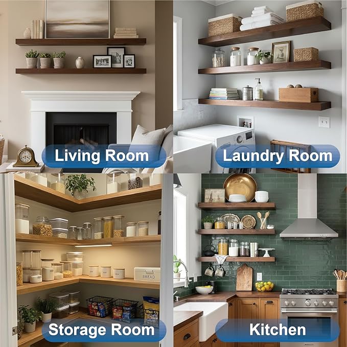 LEOPO Black 4-Pack 5 inch Floating Shelf Brackets, Hidden Shelf Bracket for Wood, Concealed Blind Shelving Support,Invisible Coated Brackets for DIY Decorative,Fit for Kitchen, Bathroom,Study Room