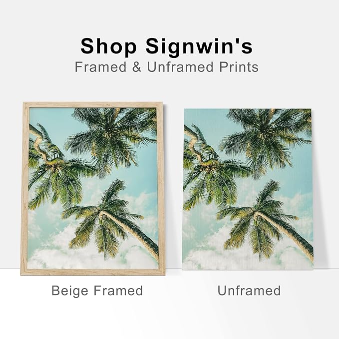 SIGNWIN Poster Bathroom Decor 8"x10"x 4, Wall Art Room Decor Multicolor for Living Room, Bedroom, Office White Topical Teal Sky Palm Tree Beach Ocean Seaside Nature Wilderness Realism Landscape