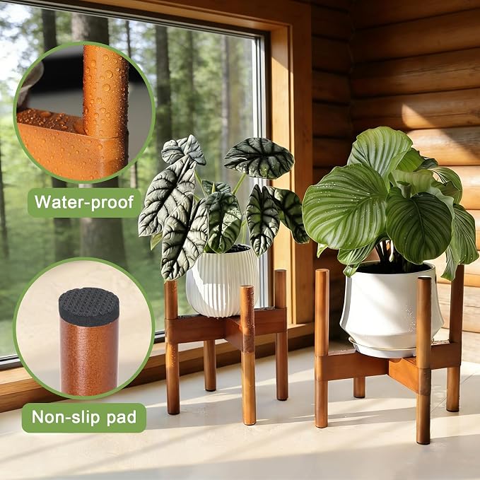 Vigordream Plant Stand Indoor, Wood Plant Holder, Mid Century Modern Decor Tall Planter Stands, 2 Height Displays Corner Single Flower Stand for Balcony, Living Room,Garden Patio Fit 5-12 Inch Pots