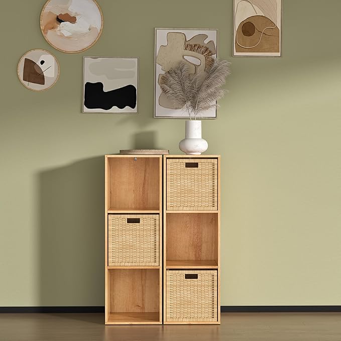 Wooden Cube Storage Organizer with Closed Back Panel,Natural Oak Cube Shelf Cubby Storage Organizer with Compartments for Living,Bookshelf,Storage Organizers (Oak, 3 Cube-11in)