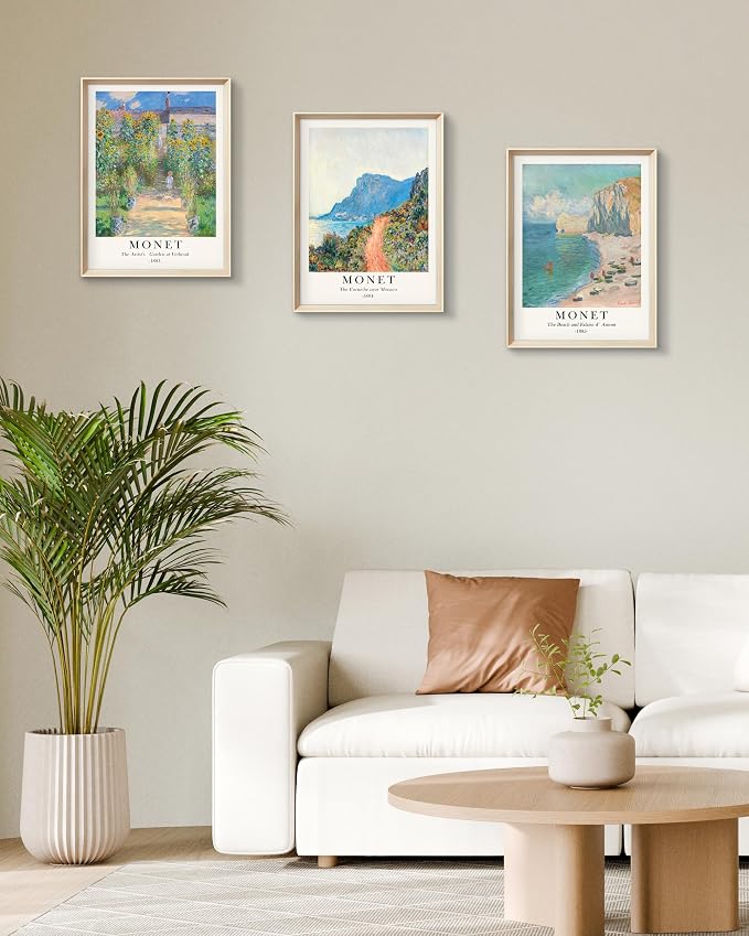HesenDot Framed Claude Monet Wall Art 3 Piece,12x16in High Framed Design Canvas Prints Wall Decor,Vintage Impressionism Landscape Artwork Poster Home Decoration for Living Room Bedroom Gallery Office
