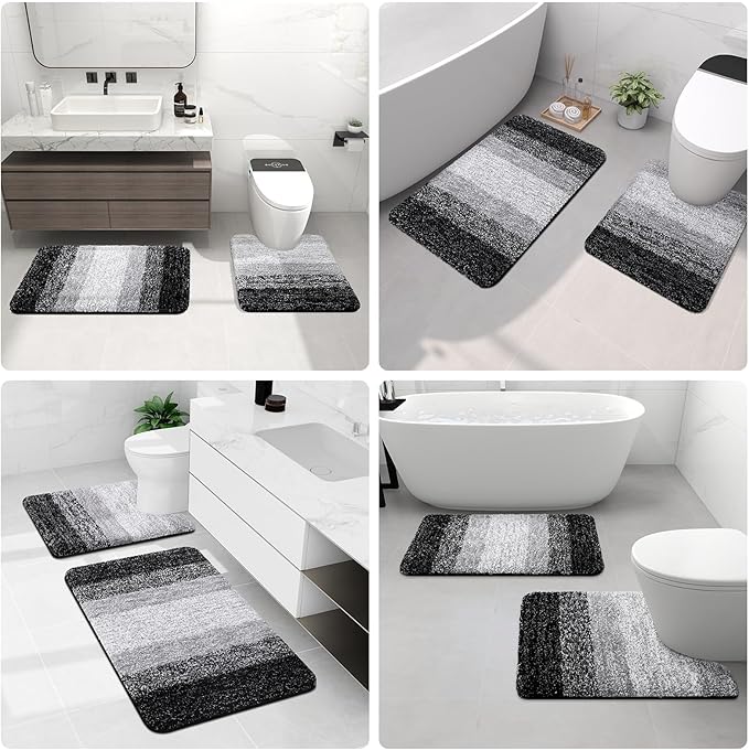 Arotive Microfiber Bathroom Rugs, Shaggy Soft and Absorbent Bath Rug, Non-Slip, Thick Plush Machine Washable Dry Bath Mats for Bathroom, Tub and Shower, 70x24, Black, Rectangular