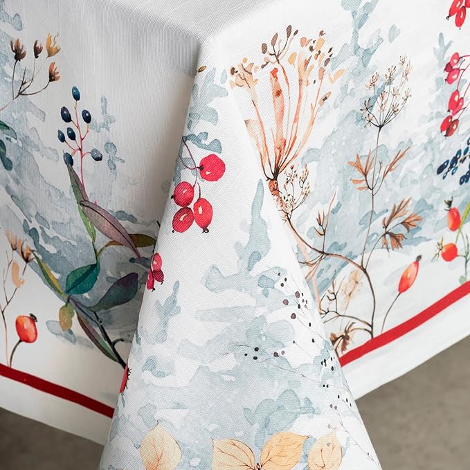 Maison d' Hermine Table Cloth Square Table 100% Cotton 54 x 54 Inches Fall Tablecloth Reusable Everyday Use for Thanksgiving Christmas Decorations Dining Farmhouse Party (Morzine)