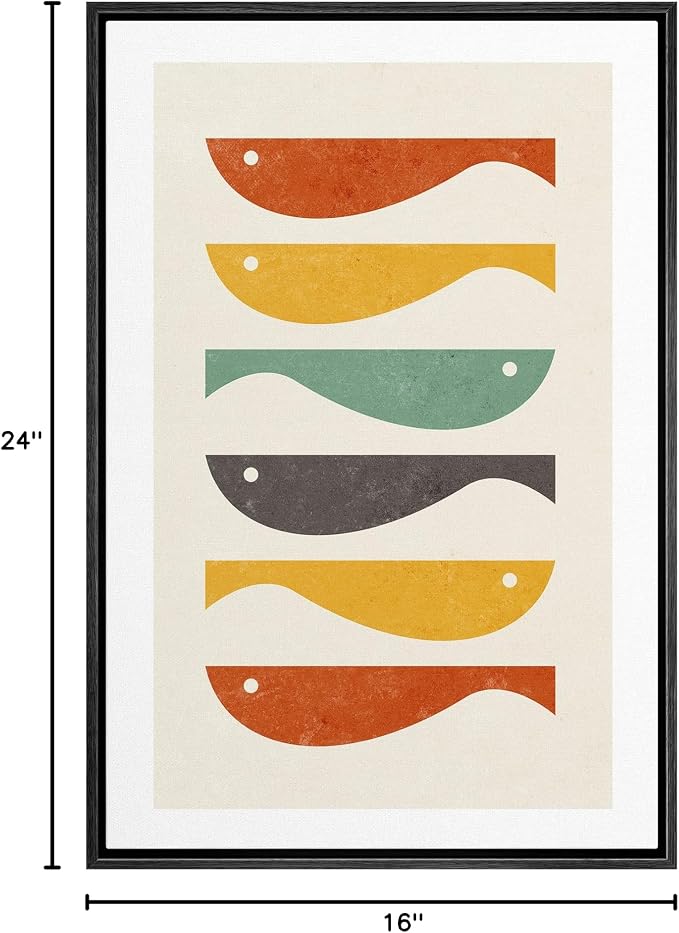Woodrose Framed Canvas Print Wall Art Ocean Fish Nordic Silhouette Variety Animals Shapes Illustrations Modern Minimalist Chic Relax/Calm Multicolor for Living Room, Bedroom, Office - 16"x24" Black