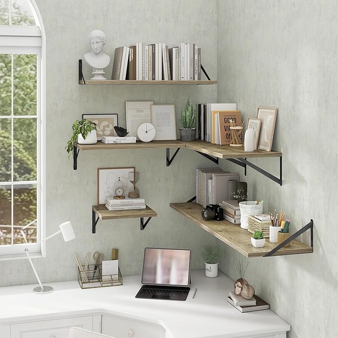 Deep Floating Shelves Wall Mounted, 55"x12" Gray Wall Shelves with Brackets Set of 2 for Bedroom, Living Room, Bathroom, Kitchen, Office - Storage & Display Shelf for Decor, Books, Plants