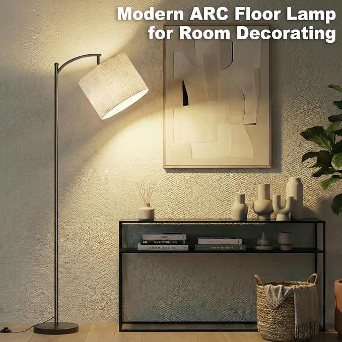 mukuxin Floor Lamp, LED Floor Lamp with Foot Switch & Adjustable Linen Lampshade, Tall Modern ARC Standing Lamps for Living Room Office Bedroom (9W Replaceable Blub)