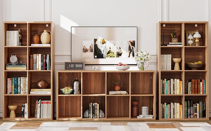 IRONCK Bookshelf, 8-Cube Storage Cube Shelf Organizer, Extra Thick Frame Horizontally & Vertically Reversible Bookcase with Open for Living Room, Bedroom, Home Office, Oak Brown