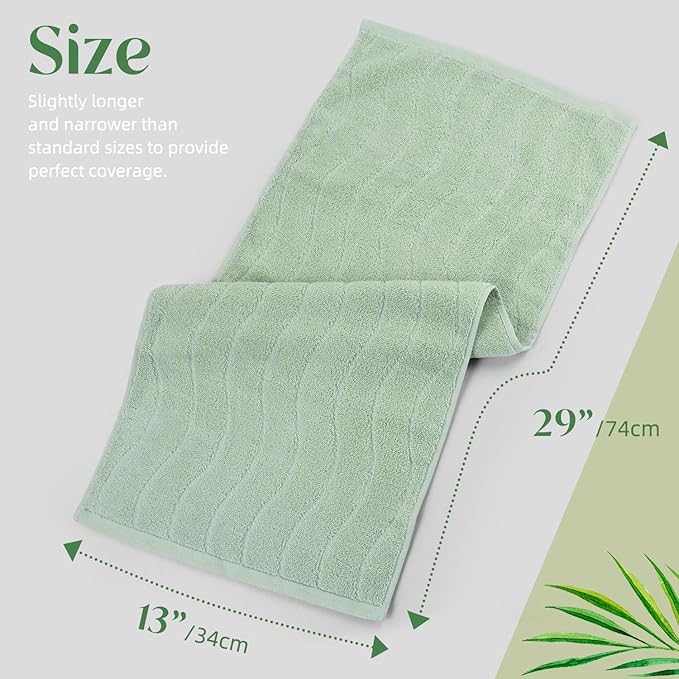 Jacquotha Hand Towels 2 Pack - Sage Green Wavy Striped Hand Towels for Bathroom, 100% Natural Cotton Soft Absorbent Decorative, 13x29 Inches
