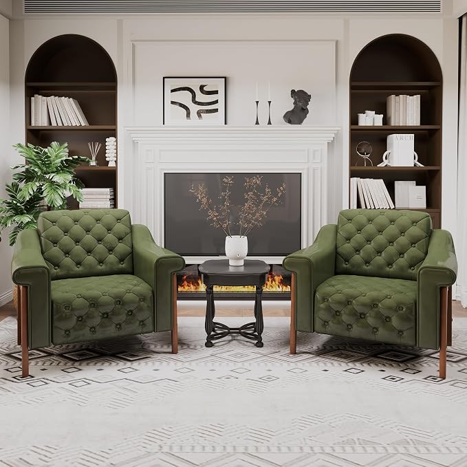 EJUNQ Faux Leather Accent Chair, Mid-Century Modern Armchair, Retro Upholstered Armchair Accent Chair Club Chair for Living Room, Bedroom, Waiting Room, Office, Green