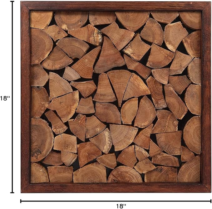 CONSDAN Wood Wall Decor | USA Grown Hardwood, Rustic Wooden Wall Art, Home Decorations for Living Room and Bedroom Aesthetic, Framed and Ready to Hang, End-Grain, 18" x 18"