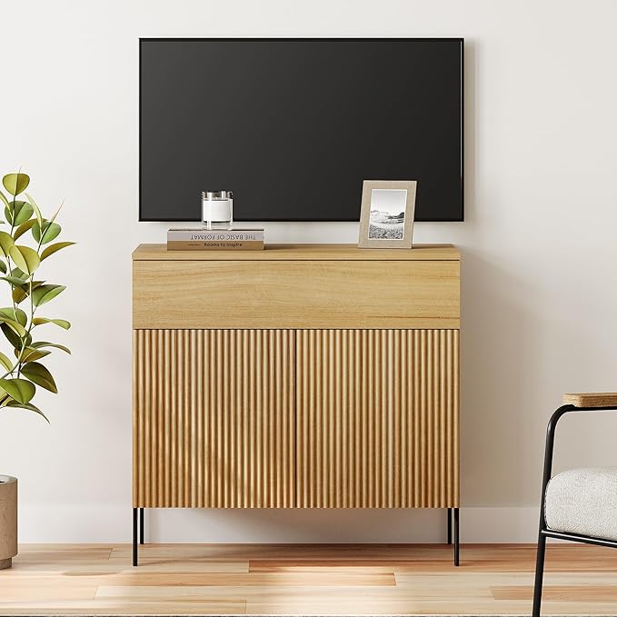 WAMPAT 31.5" Buffet Sideboard Cabinet with Storage, Wood Credenza Console Table with 1 Drawer & 2 Doors, Coffee Bar Cabinet, Wine Bar Storage for Dining Room, Living Room, Oak