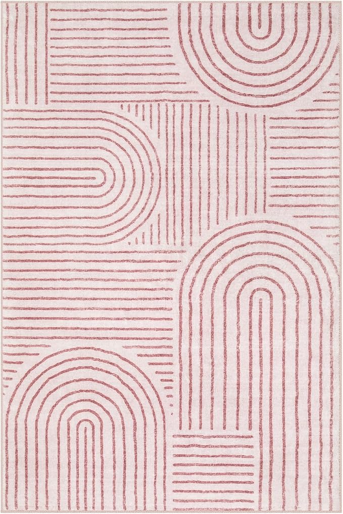 Lahome Abstract 6x9 Area Rugs, Soft Pink Rugs for Bedroom Girls, Ultra-Thin Non Slip Washable Throw Large Carpet for Living Room Dining Room Office Darrell (6'x9',Pink)