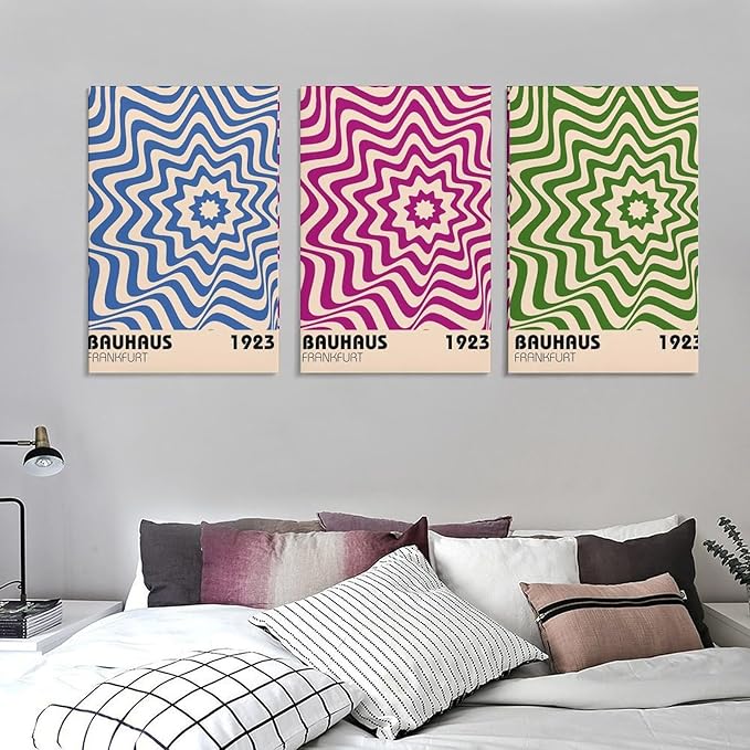 9W Bauhaus Poster Abstract Canvas Wall Art Set of 3 Modern Boho Decor For Bedroom Livingroom Frame-style 20x30inch(50x75cm)