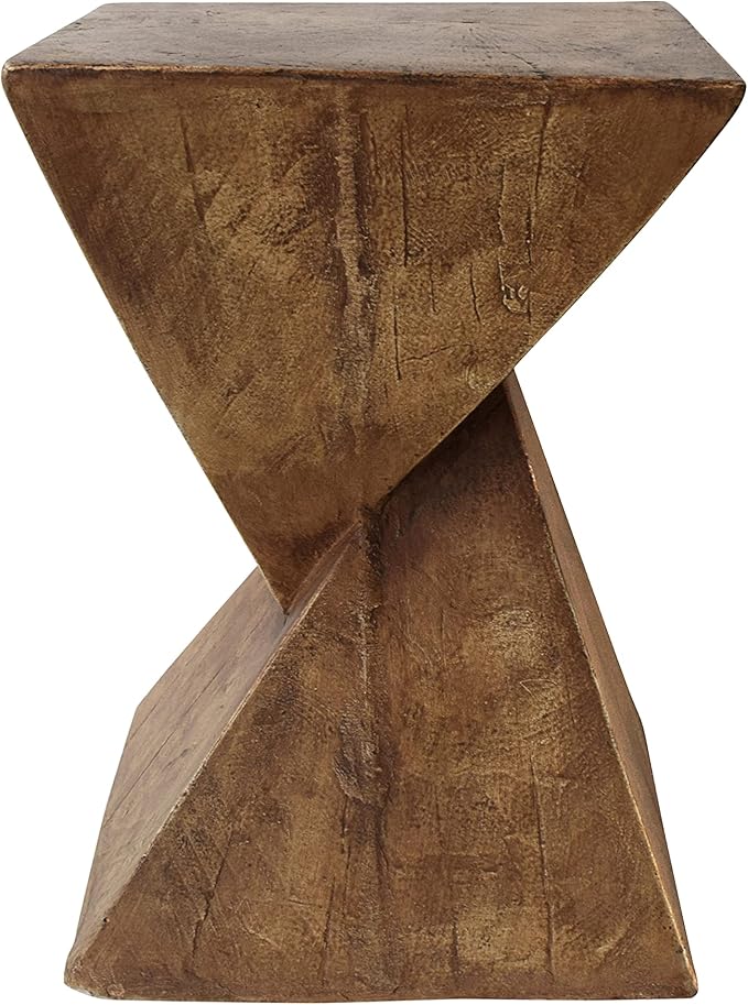 ø12.5'' Square Hourglass Side Table End Table for Living Room, Modern Retro Style, Magnesium Oxide & Light Weight for Indoor & Outdoor, No Assembly, Wood Grain, Natural