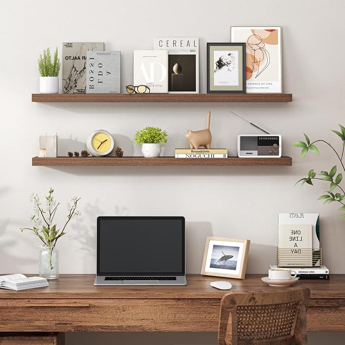 Heimlove Floating Shelves for Wall 40 Inch,Mounted Storage & Display Hanging Shelf with Invisible Brackets,for Bedroom,Living Room,Kitchen,Office,Set of 2,Walnut Color
