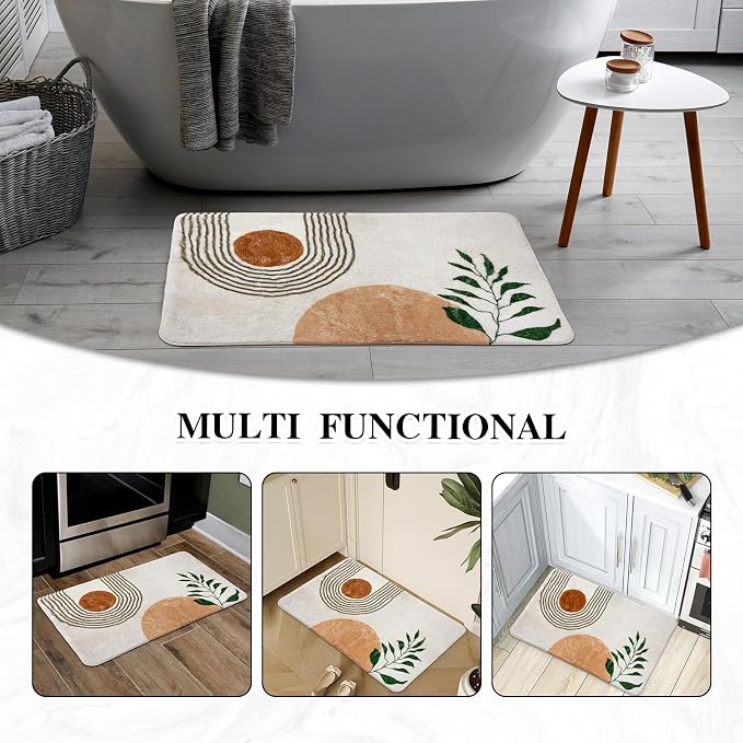 APROPHIC 20"X30" Boho Bath Rugs for Bathroom Decor Non-Slip Bath Mat Absorbent Plush Microfiber Soft Carpet Machine Washable Bath Mat for Bathrooms,Showers,Laundry Rooms,White and Green