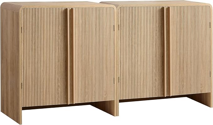 AMERLIFE 2-Piece Fluted Buffet Cabinet with Storage, Modern Sideboard Cabinet with Doors & Adjustable Shelf, Console Table & Credenza for Living Room, Kitchen & Entryway, Natural Oak