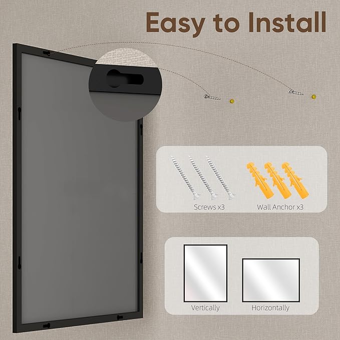 Bathroom Mirrors for Over Sink 24" x 32", Black Metal Frame Rectangle Wall Mirror, Modern Farmhouse Vanity Mirror(Horizontal/Vertical)
