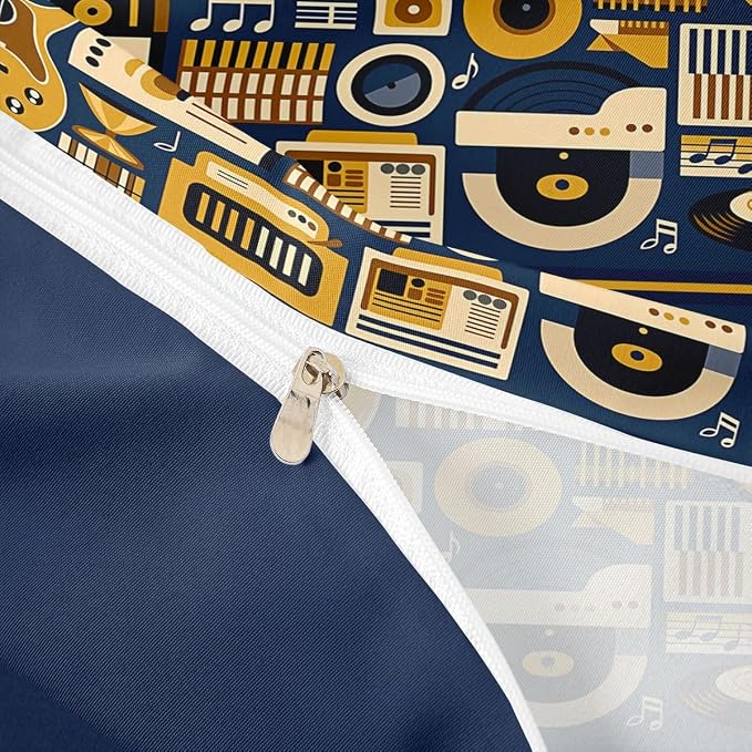 Erosebridal Retro Music Comforter Cover King for Boys Men - Vinyl Record Rock Roll Bedding Set Musical Notes Instrument Duvet Cover,Modern Vintage Music Art Bed Set