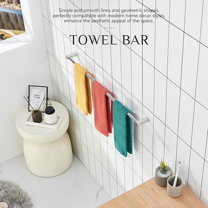 KOKOSIRI Towel Bar Polished Chrome 32-Inch Bath Towel Holder for Bathroom Wall Mounted Rail Stainless Steel Bathroom Hardware Accessories, B4007CH-L32