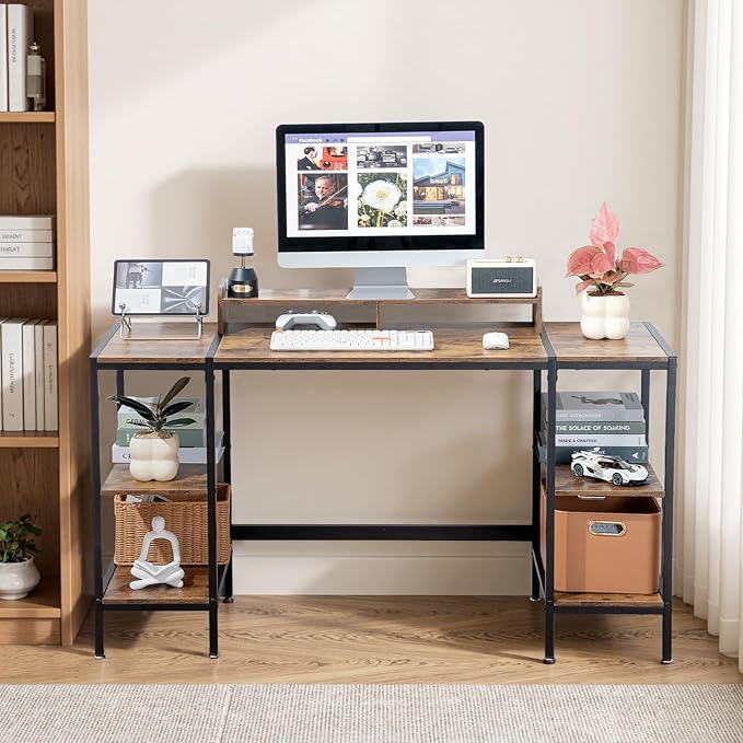 55-inch Computer Desk with Storage Shelf - Vintage Ideal Gaming Desk for Bedrooms, Small Spaces, and Home Offices Modern Writing Desk for PCs.