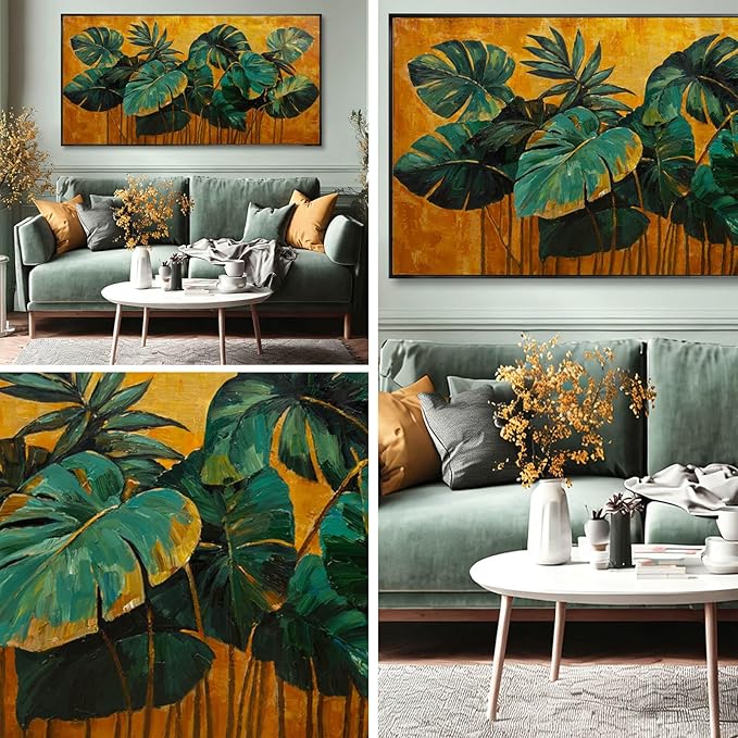 SOUGUAN Plant Canvas Wall Art Green and Gold Wall Decor Vintage Print Pictures 24"x48" Artwork for Bedroom Decorations for Living Room