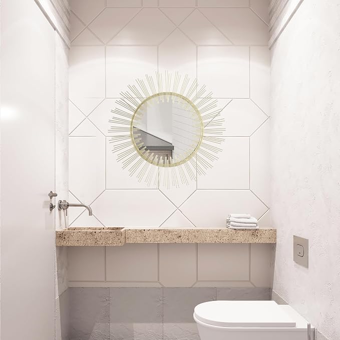 Edvivi Round 31" Antique Gold Sunburst Hanging Wall Mirror with Metal Frame, Decorative Mirror for the Living Room, Bedroom, Bathroom, Hallway, and Entryway