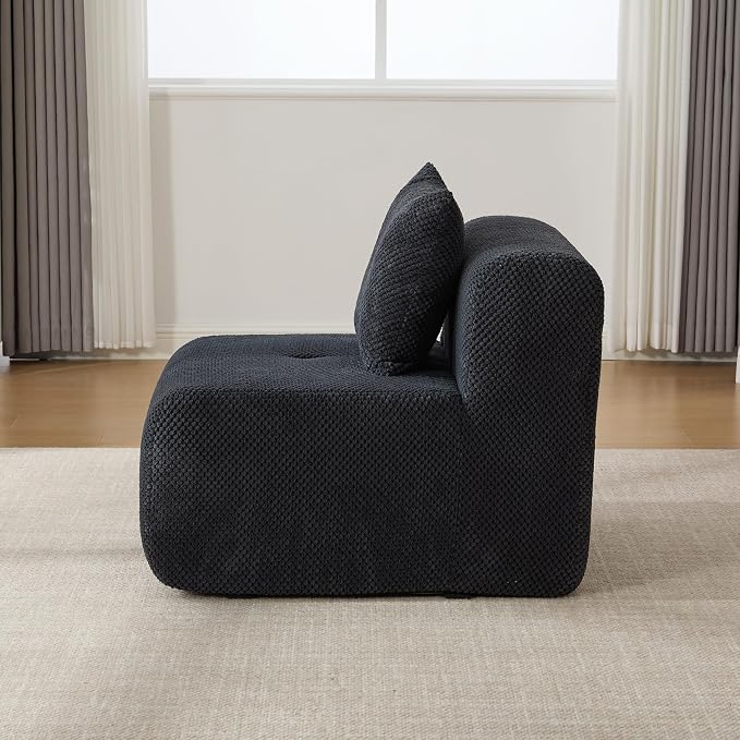 31" Minimalist Style Armless Accent Chair with Ottoman,Modern Boneless Deep Seat Single Sofa with Pillow,Comfortable Chaise Lounge,No Assembly Required for Apartment,Living Room,Charcoal