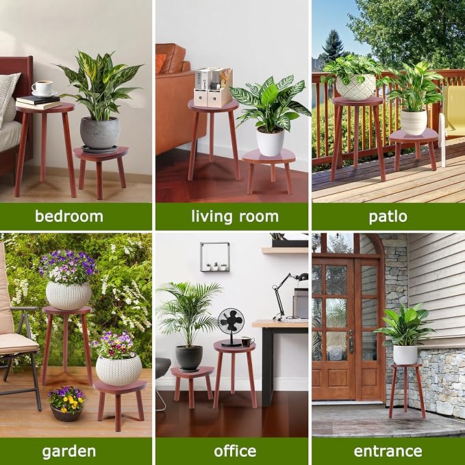 Eocogup Plant Stand Indoor,2 Pack Single Plant Tables Indoor,Planter Stand,Multi-purpose Plant Shelf for Living Room Balcony Garden Patio Office,Walnut