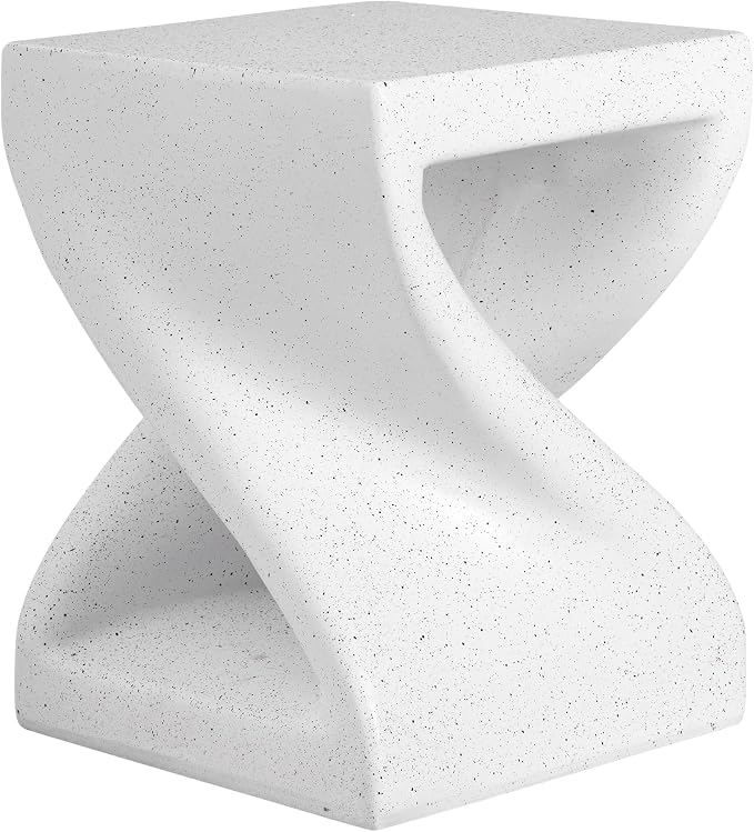 ø13.39'' Faux Concrete Cement Round Side Table End Table, Modern Contemporary Minimalist Twisted-Base Style, MGO Material for Indoor & Outdoor, No Assembly, White