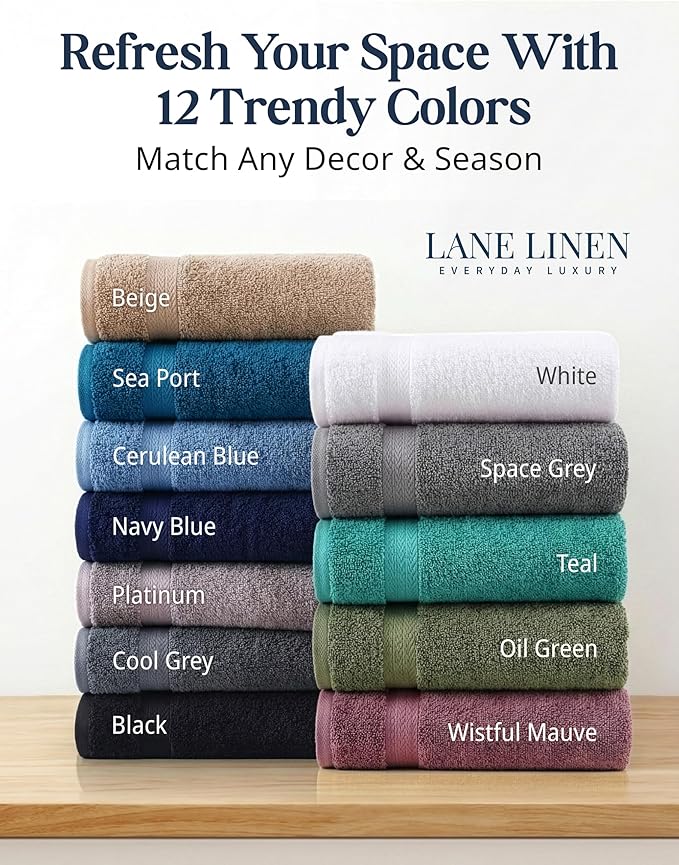 LANE LINEN Luxury Towels and Washcloths Sets - 24 PCs - 100% Ring Spun Cotton Soft Towel - Durable, Absorbent & Long Lasting Towels for Family - Housewarming Gift - Fade Resistant - Platinum