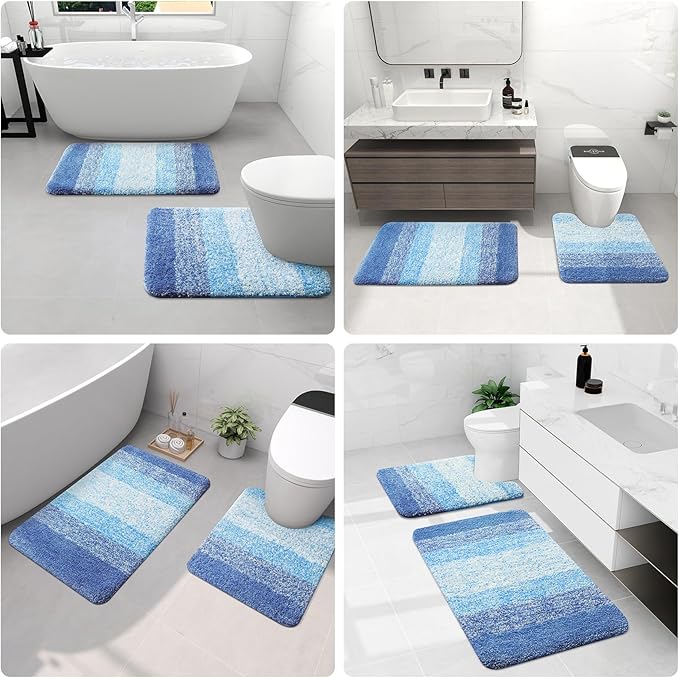 Arotive Microfiber Bathroom Rugs, Shaggy Soft and Absorbent Bath Rug, Non-Slip, Thick Plush Machine Washable Dry Bath Mats for Bathroom, Tub and Shower, 47x24, Light Royal Blue, Rectangular