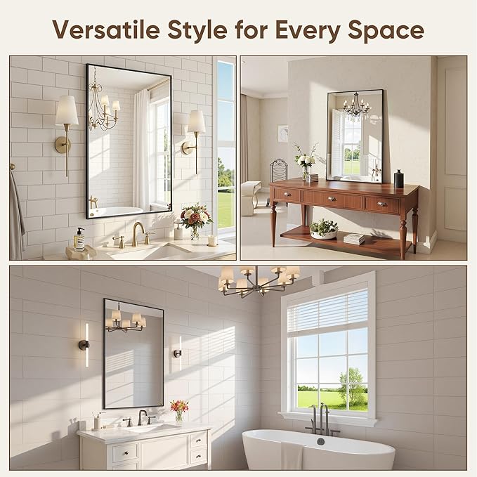 2-Pack Bathroom Mirrors for Over Sink 24" x 36", Black Metal Frame Rectangle Wall Mirror, Modern Farmhouse Vanity Mirror(Horizontal/Vertical)