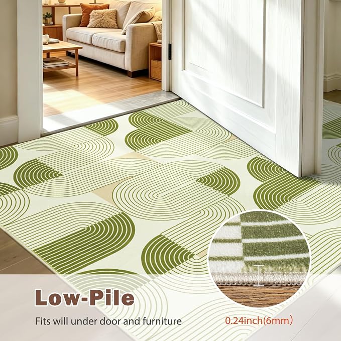 8x10 Area Rugs for Living Room, Washable Soft Green Rug for Bedroom, Mid Century Modern Rug Non Slip, Indoor Floor Boho Low Pile Abstract Carpet for Dining Room Nursery Office Home