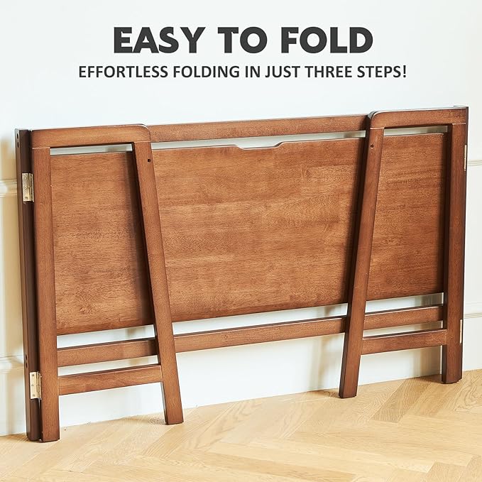 Solid Wood Folding Desk Mid Century Modern Table, 55'' Foldable Writing Computer Desk for Home Office, Simple Study Makeup Workstation, Wooden Study Office Desk Table for Small Spaces, Walnut Color