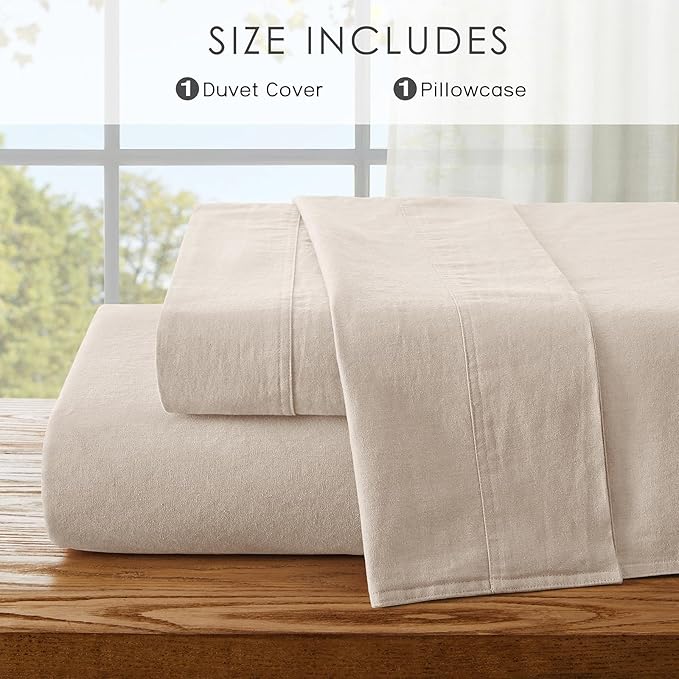 2Pcs Organic Linen Duvet Cover Twin Size, 100% French Linen from Normandy, Soft & Durable Tannish Linen Grey Bedding Set Comforter Cover with 1 Pillowcases, 1 Duvet Cover with Zipper