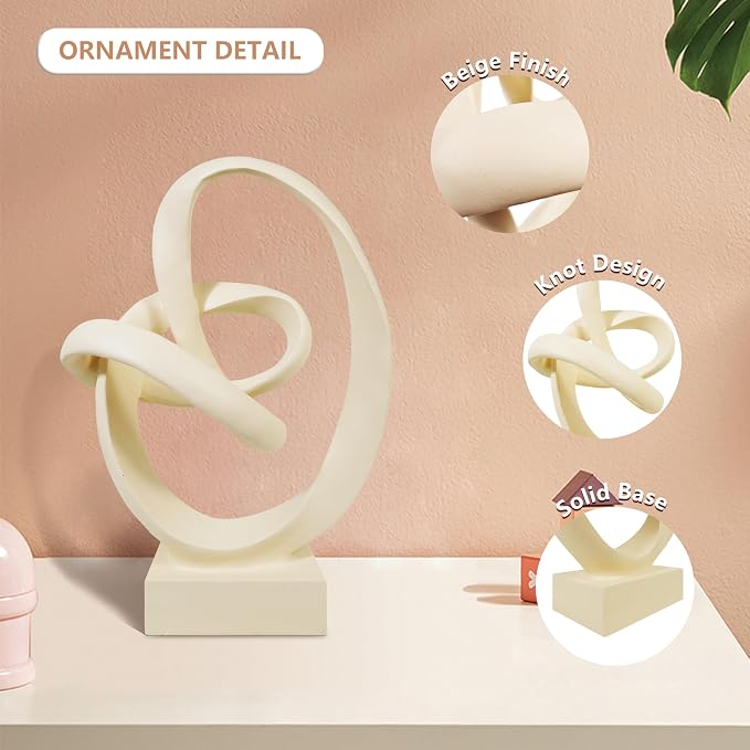 Knot Sculptures, Modern Coffee Table Statues, Abstract Center Piece for Home Office, Dining Living Room Desk Decor, Bookends, 15.5 x 10.5 inch, Beige