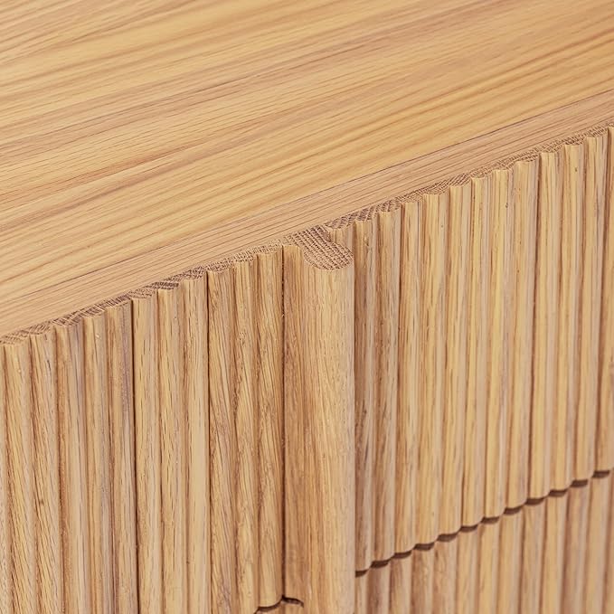 Poly & Bark Toledo 22” Nightstand – Solid and Veneered American White Oak Construction with Ribbed Drawer Fronts and Soft‑Close Drawers – Textural Modern Bedside Table for Stylish Bedrooms