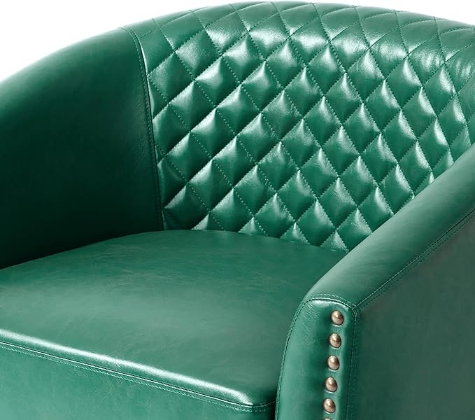 UIXE Swivel Accent Chair, PU Leather Barrel Club Chair for Living Room, Upholstered Armchair Comfy Single Sofa Bedroom Reading Seat - Green
