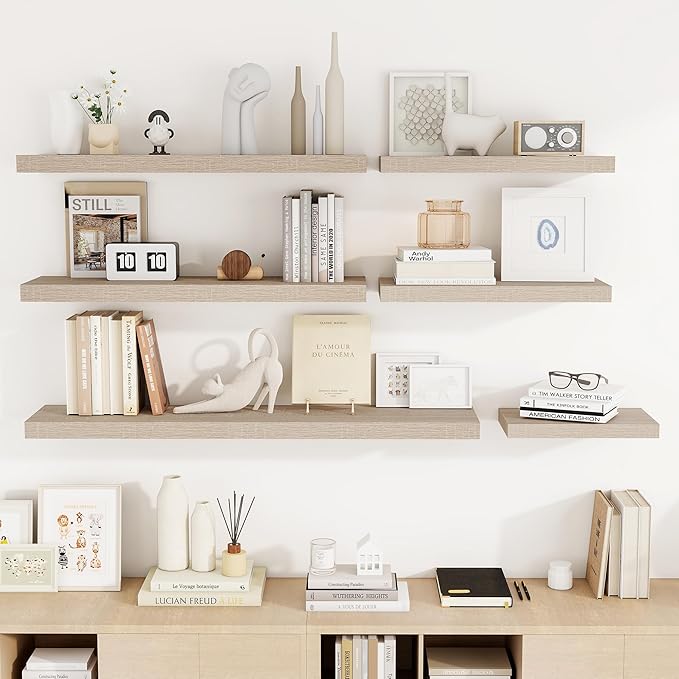 40 Inch Floating Shelves, 3D Textured Wood Grain, 40"x9.25"x1.5" Inch Deep Floating Shelves for Wall, Wooden Shelves for Bathroom, Bedroom, Living Room, Vintage White Oak, 1 Piece