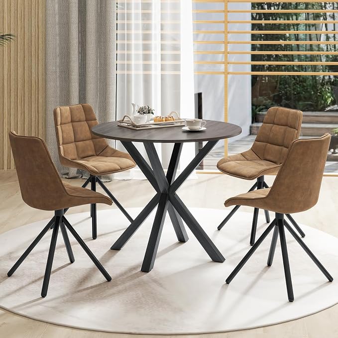 Moccha 36" Round Dining Table for 4 - Rubber Wood Kitchen Table with Intersecting Trestle Legs, Vintage Bar Table, Farmhouse Dining Room Tables for Dinette, Small Space, Restaurant, Bistro (Black)