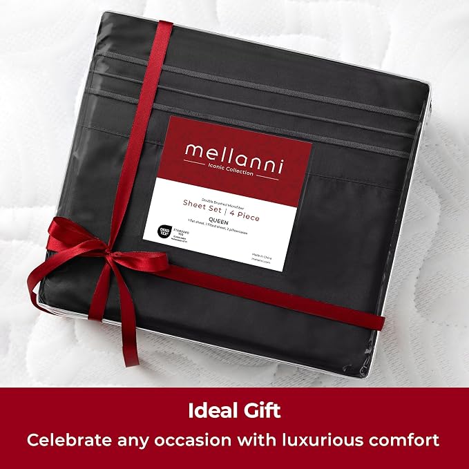 Mellanni Extra Deep California King Sheets - 4 PC Iconic Collection Bedding - Hotel Luxury, Ultra Soft, Cooling Bed Sheets - Wrinkle, Fade, Stain Resistant (Cal King, Black)